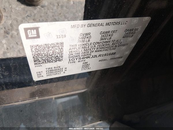 2020 CADILLAC ESCALADE ESV 4WD LUXURY — I9