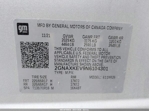 2022 CHEVROLET EQUINOX FWD LT — I9