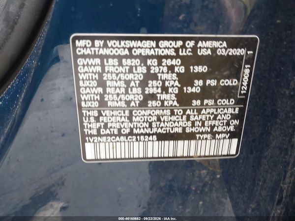 2020 VOLKSWAGEN ATLAS CROSS SPORT 3.6L V6 SEL PREMIUM — I9