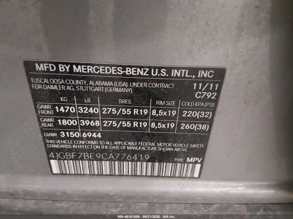 2012 MERCEDES-BENZ GL 450 4MATIC — I9