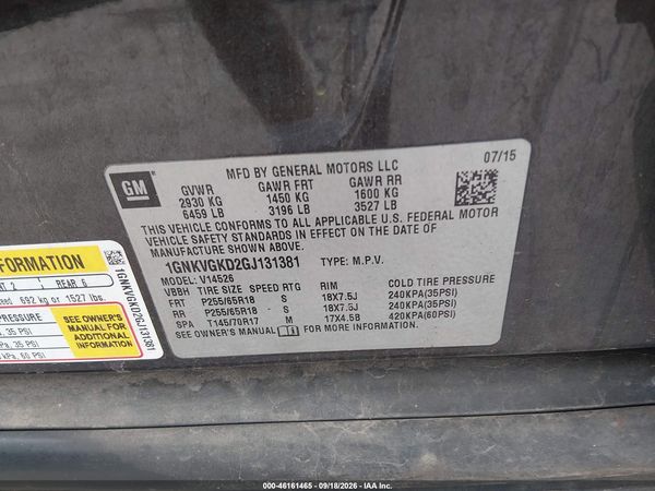 2016 CHEVROLET TRAVERSE 1LT — I9