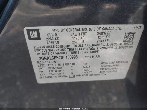 2016 CHEVROLET EQUINOX LT — I9