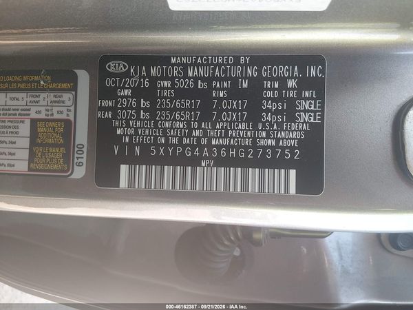 2017 KIA SORENTO 2.4L LX — I9