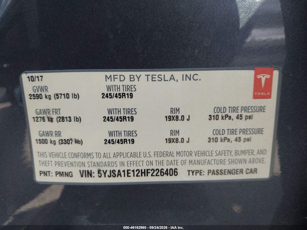 2017 TESLA MODEL S 60/75 — I9