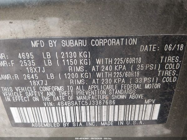 2018 SUBARU OUTBACK 2.5I TOURING — I9