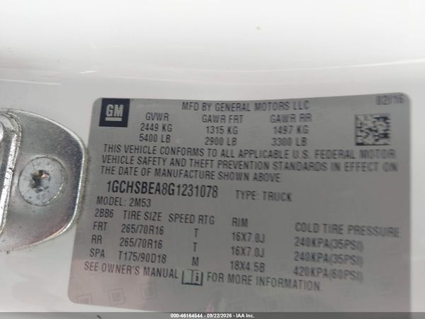 2016 CHEVROLET COLORADO WT — I9