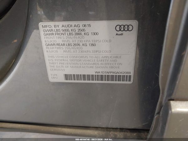 2016 AUDI Q5 3.0T PREMIUM PLUS — I9