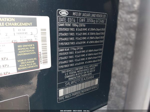 2014 LAND ROVER RANGE ROVER SPORT 5.0L V8 SUPERCHARGED — I9