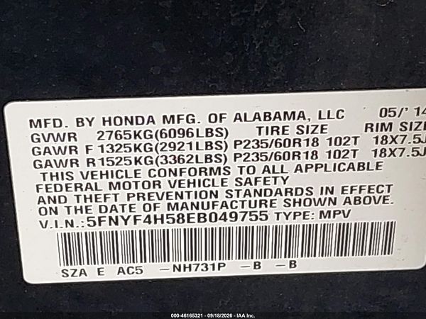 2014 HONDA PILOT EX-L — I9
