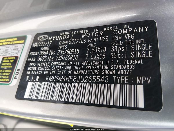 2018 HYUNDAI SANTA FE SE — I9