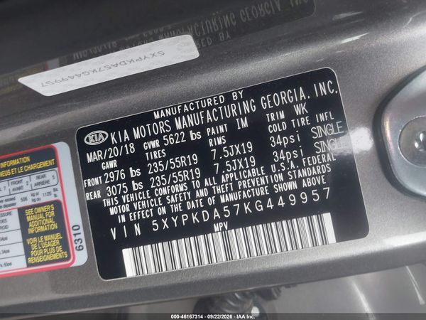 2019 KIA SORENTO 3.3L SXL — I9