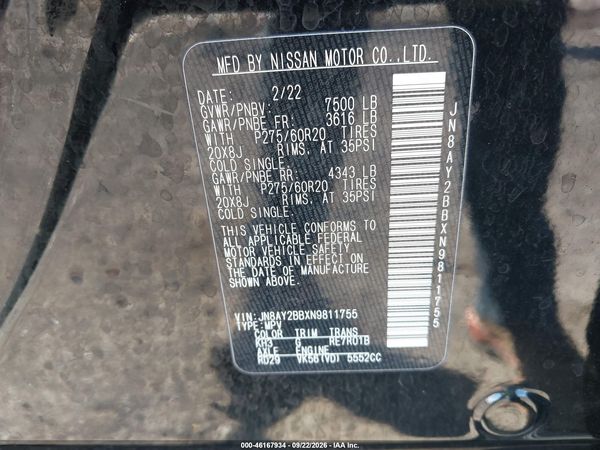 2022 NISSAN ARMADA SL 4WD — I9