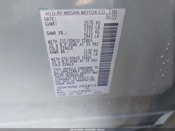2022 NISSAN PATHFINDER PLATINUM — I9