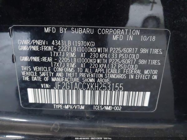 2019 SUBARU CROSSTREK 2.0I PREMIUM — I9