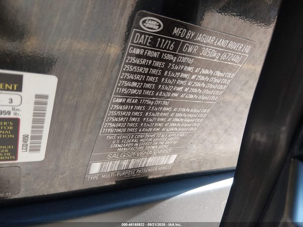 2017 LAND ROVER RANGE ROVER 3.0L V6 SUPERCHARGED HSE — I9