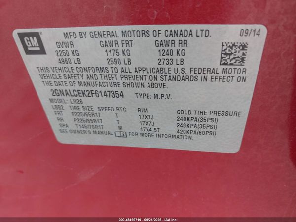 2015 CHEVROLET EQUINOX 2LT — I9
