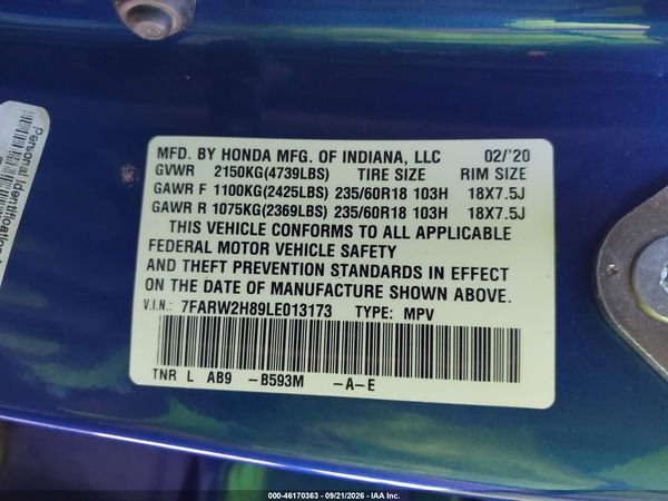 2020 HONDA CR-V AWD EX-L — I9