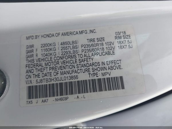 2018 ACURA RDX ACURAWATCH PLUS PACKAGE — I9