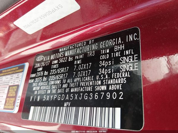 2018 KIA SORENTO 3.3L LX — I9
