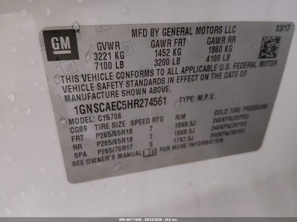 2017 CHEVROLET TAHOE LS — I9