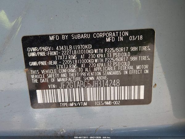 2018 SUBARU CROSSTREK 2.0I PREMIUM — I9