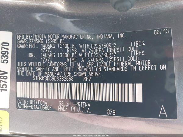 2013 TOYOTA SIENNA LE V6 8 PASSENGER — I9