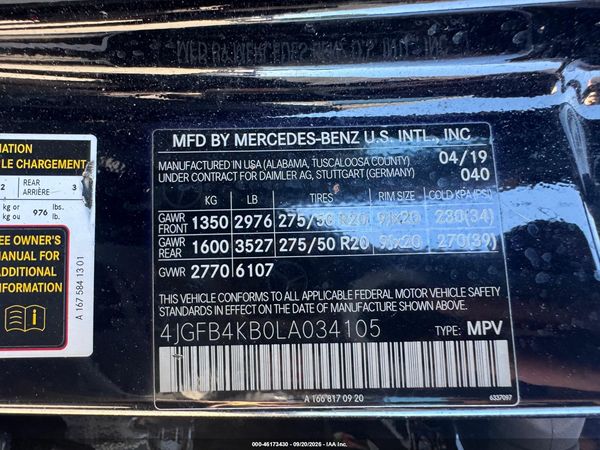 2020 MERCEDES-BENZ GLE 350 4MATIC — I9