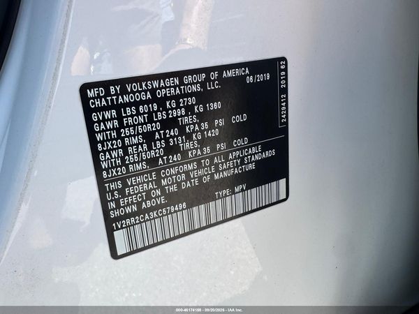 2019 VOLKSWAGEN ATLAS 3.6L V6 SEL R-LINE — I9