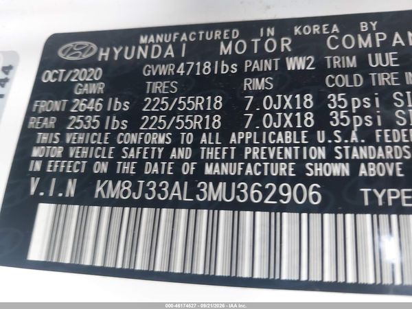 2021 HYUNDAI TUCSON SEL — I9