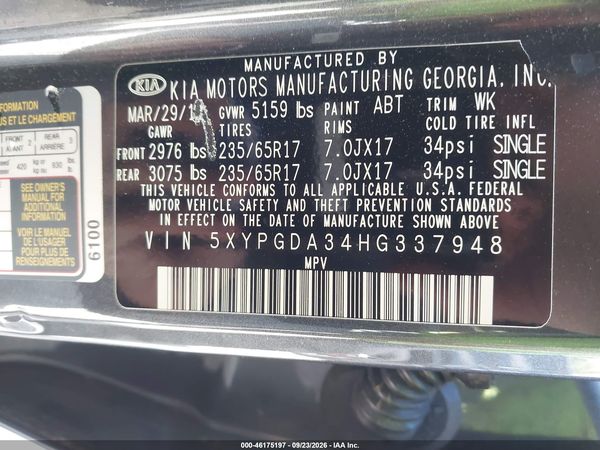 2017 KIA SORENTO 2.4L LX — I9