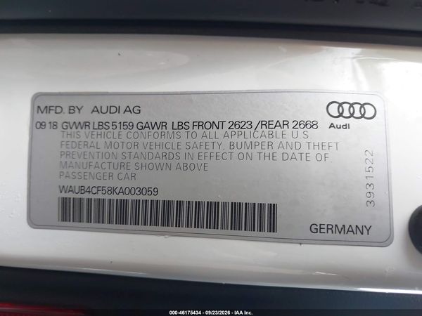 2019 AUDI S5 3.0T PREMIUM — I9