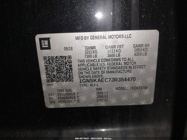 2018 CHEVROLET TAHOE LS — I9