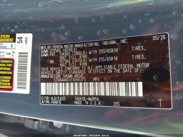 2026 TOYOTA GRAND HIGHLANDER XLE — I9