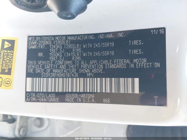 2017 TOYOTA HIGHLANDER LIMITED PLATINUM — I9