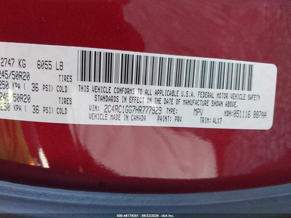 2017 CHRYSLER PACIFICA LIMITED — I9