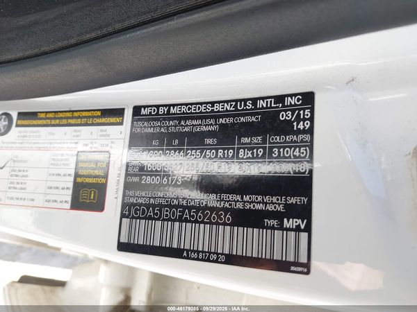 2015 MERCEDES-BENZ ML 350 ML350 — I9