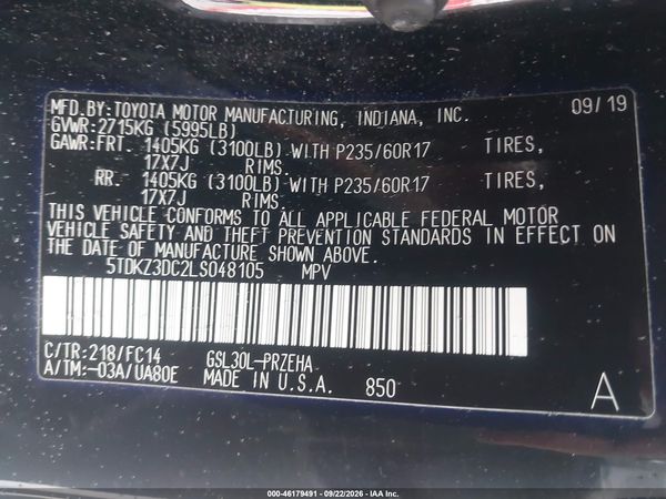 2020 TOYOTA SIENNA LE — I9