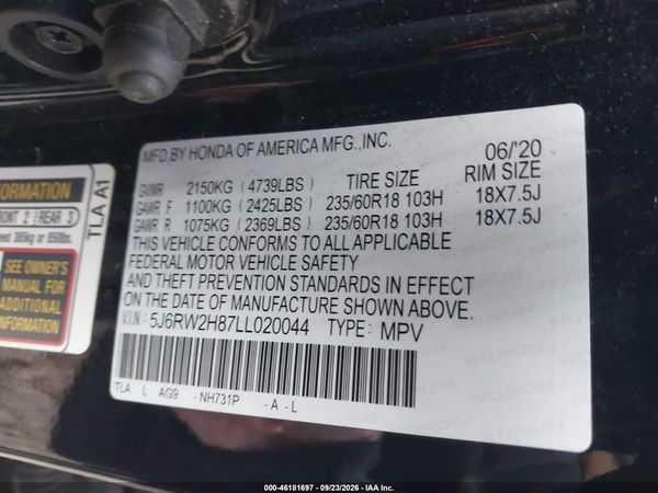 2020 HONDA CR-V AWD EX-L — I9