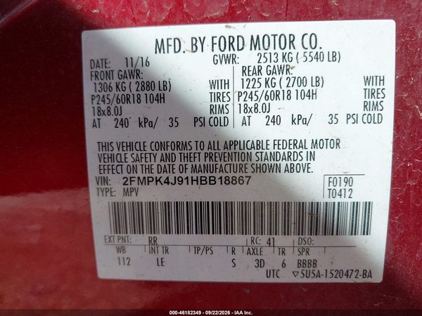 2017 FORD EDGE SEL — I9