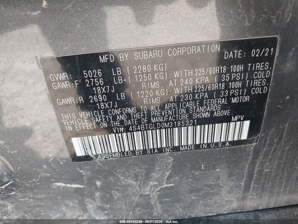 2021 SUBARU OUTBACK ONYX EDITION XT — I9