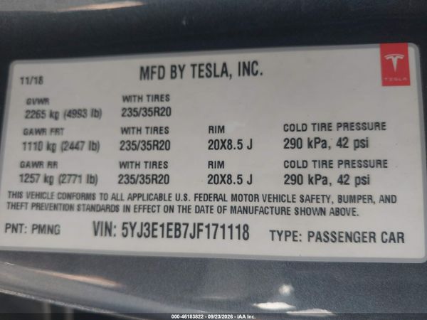 2018 TESLA MODEL 3 LONG RANGE/PERFORMANCE — I9