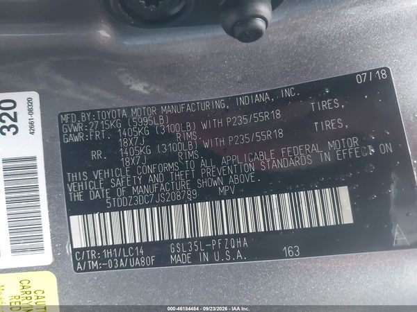 2018 TOYOTA SIENNA XLE PREMIUM 7 PASSENGER — I9