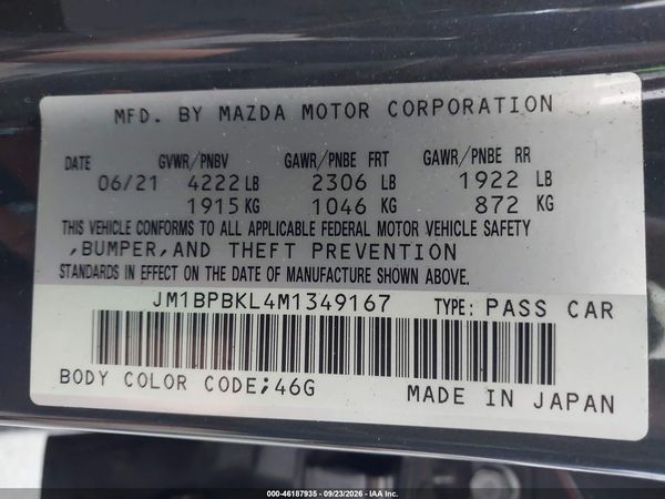 2021 MAZDA MAZDA3 SELECT — I9