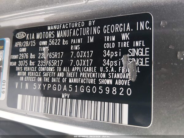 2016 KIA SORENTO 3.3L LX — I9