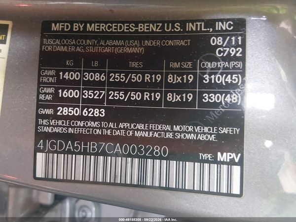2012 MERCEDES-BENZ M-CLASS ML 350 — I9