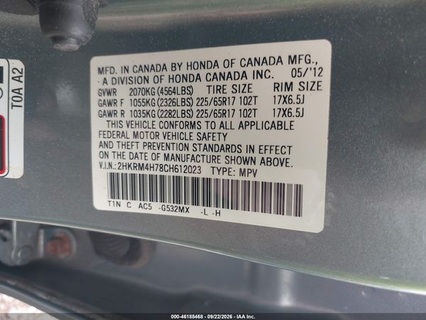 2012 HONDA CR-V EX-L — I9
