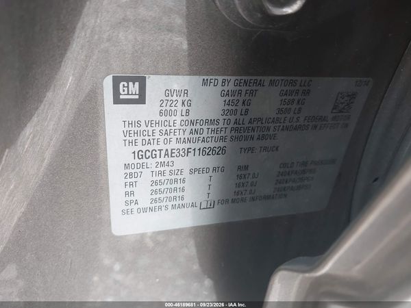 2015 CHEVROLET COLORADO WT — I9