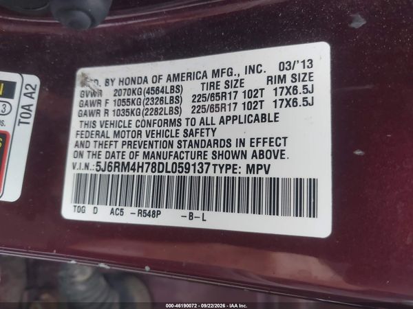 2013 HONDA CR-V EX-L — I9