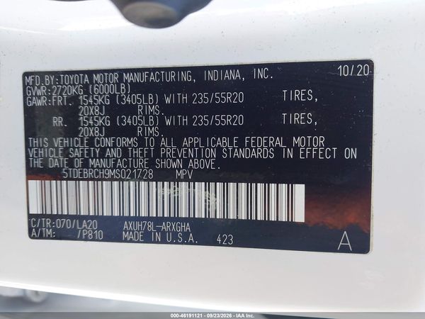 2021 TOYOTA HIGHLANDER HYBRID PLATINUM — I9