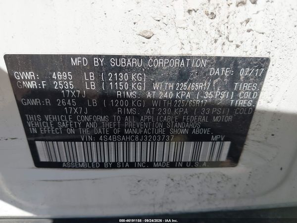 2018 SUBARU OUTBACK 2.5I PREMIUM — I9